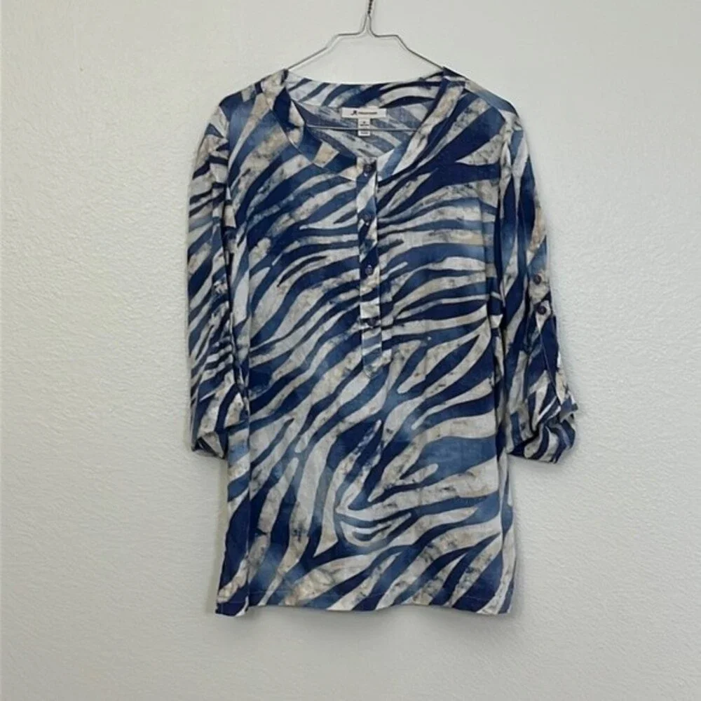 JM collection Woman’s Tiger Animal print Linen Blouse Sz 12